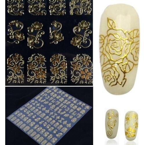 108pcs/lot Gold Bronzing 3D Nail Sticker Flower Metalic Paste Nail Art Decorations Manicure Nails Decal DIY Tips