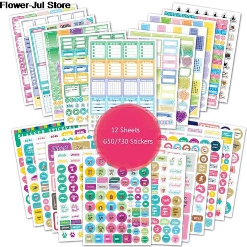 12sheets Study Work Plan DIY Precut Decoration Stationery Diary Sticker Planner Day Planner Index Label Weekly Monthly Tabs