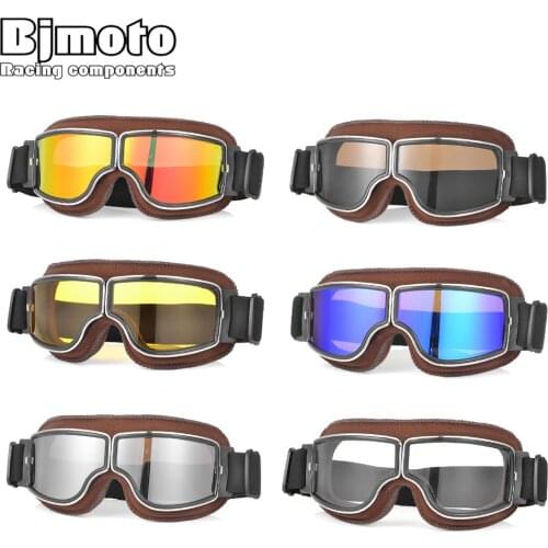 BJMOTO 2019 Newest Style Leather Goggles Vintage Motorcycle Goggles Vintage Motocross Goggle Retro Jet Helmet Glasses