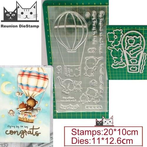 2021 Animal Hot Air Balloon New 2021 Metal Cutting Dies for Paper Making Clear Stamps Scrapbooking Embossing Frame Card Set