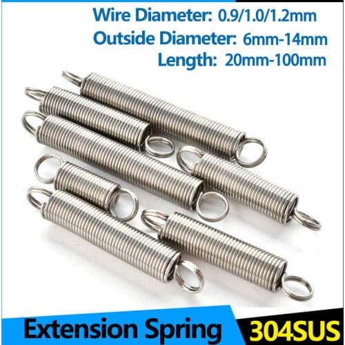 304 Stainless Steel Pullback Extension Cylindroid Helical Coil Small Mini Draw Tension Spring WD 1.0mm 1.2mm
