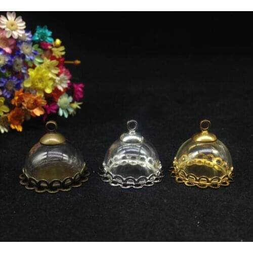 5ets/lot 18mm half round glass cover dome vial pendants double lace tray base cap diy jewelry findings glass wishing bottle jars