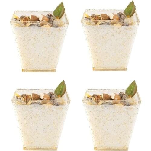 50PCS Plastic Glitter Dessert Cups 60ml 2oz Reusable Trapezoidal Party Dessert Cups Mini Food Jelly Yogurt Mousses Container