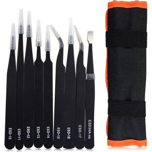 9 in 1 set of electronic tools ESD Tweezers tool Kit instruments telephone maintenance clamps Precision Anti-static Maintenance