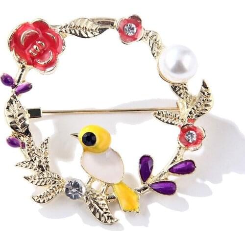Free Shipping New Design Colorful Garland Yellow Bird Alloy Brooch