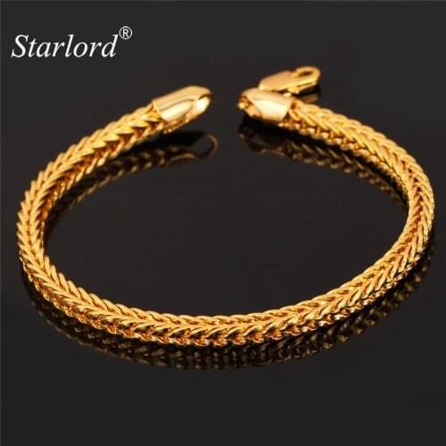 Starlord Mens Gold Color Chain Bracelet Gold Color 4MM 21CM 8" Foxtail Franco Chain Bracelet For Men H850