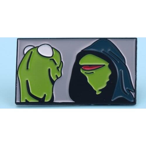 Cartoon TV Show Frog Kermit Consulting His Conscience Inner Me Animal Hoodie Frog Godfather Hip-Hop Punk Enamel Brooches Lapel