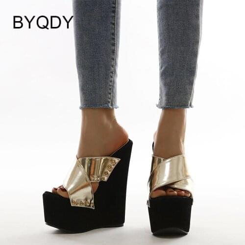 BYQDY Rivet Open Toe Women Sandals Platform Heel High Heels Sandal Slipper Outdoor Plus Size Casual Shoes For Women Slides