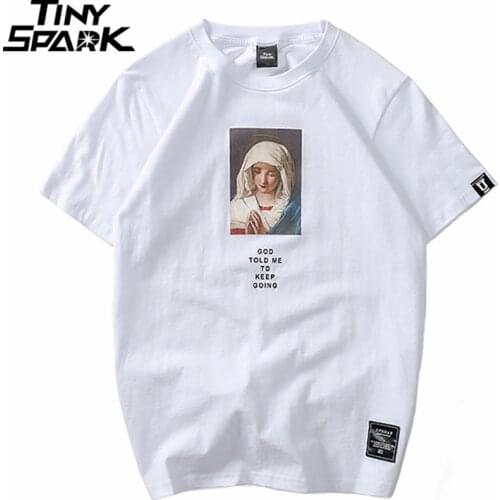 2021 Summer Mens T Shirts Virgin Mary Printed Casual Short Sleeve T-Shirt Cotton Hip Hop Tops Tee Fashion Streetwear Tshirt New