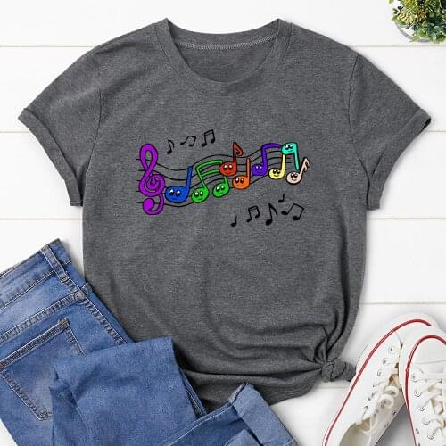 Musical Note Printed T Shirt Women T-shirt Tops Tee Short Sleeve Tshirt Female Tshirts XK00163