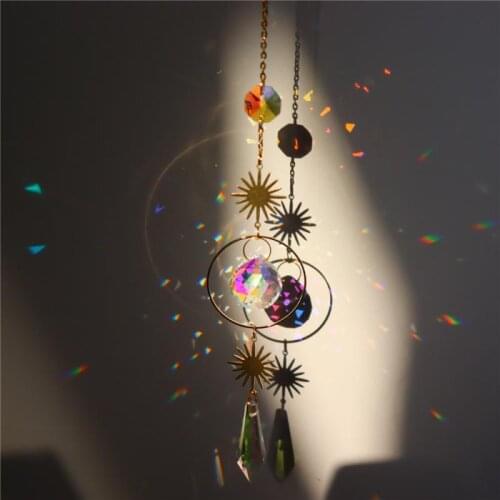 Moon Star Rainbow Crystal Suncatcher Hanging Prism Ornament Pendant Home Garden Car Decor Crystal Wind Chime Pendant Home Decor