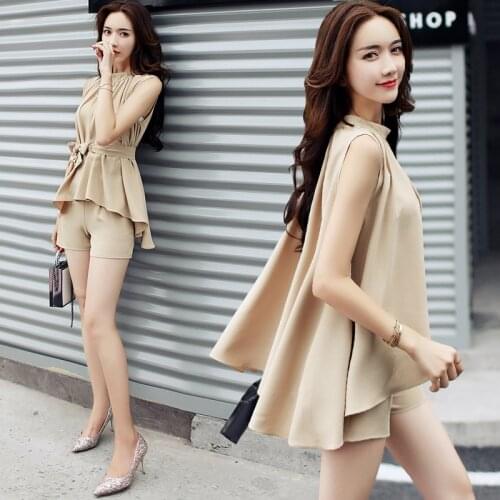 Two Piece Set 2021 Summer women loose long blouse tops and Shorts pants 2 pieces Lady sleeveless suits