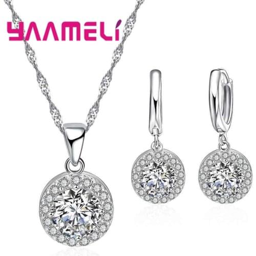 Jewelry Sets Silver 925 Bridal Wedding Accessory Fashion Austrian Crystal Engagement Pendant Necklace Earring Jewellery
