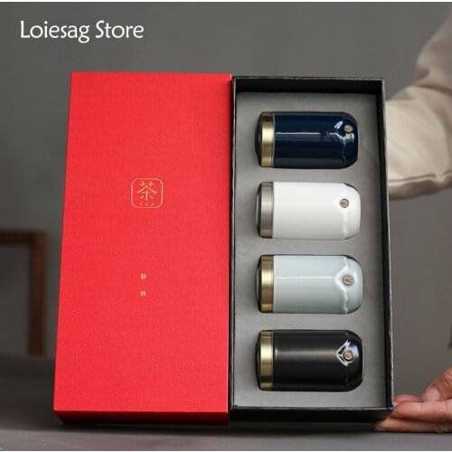 Loiesag Seal Ceramics Small Tea Caddy Alloy Lids Storage Box Tea Cans Gift Boxes Confectionery Dried Fruit Spice Storage Jar
