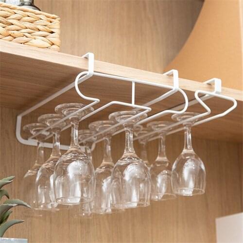 Creative Metal Under Cabinet Hanging Wine Cup Racks Household Iron Champagne Glass Holder Kitchen Storage Organizer Bar Tools