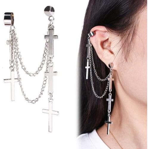 Cross Clip Earrings One-piece Piercing Earring Tassel Pendant Clip-on Ear Jewelry Punk Earrings Christian Jewelry Ornaments