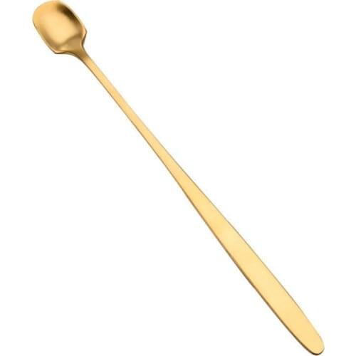 Long Handle Ice Spoon Retro Bar Coffee Mug Stirring Steel Golden Sugar Home Square Round Drink Soup Kitchen Dessert O6M7