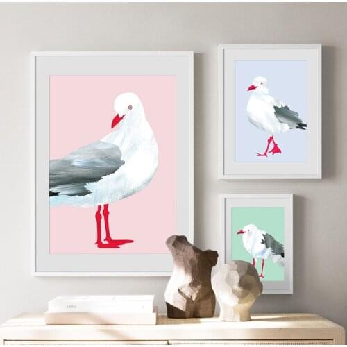 Cartoon White Seagull Wall Art Animals Canvas Painting Nordic Posters and Prints Nursery Pictures for Kids Room Baby Home Decor