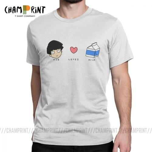 Mob Loves Milk Mob Psycho 100 T Shirts Mens Cotton Novelty T-Shirts Round Neck Tee Shirt Short Sleeve Clothing Printing