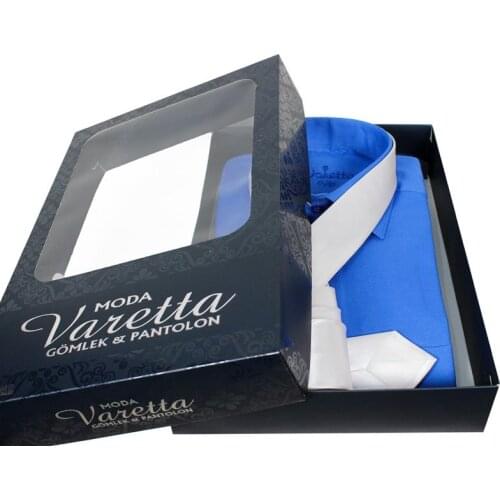 Mens set customized gift for men Long Sleeve Solid blue Shirt and tie men gift set valentine gift for men gift box by Varetta