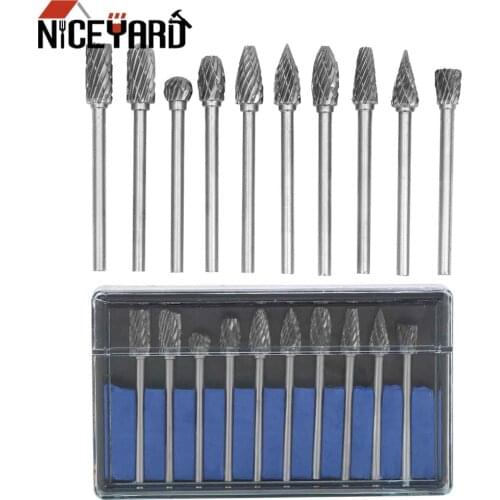 NICEYARD 3mm 10pc/Set Carving Tool Glass Diamond for Metal Woodworking Rotary Tungsten Steel Cutter Carbide Burrs Drill Bit Set