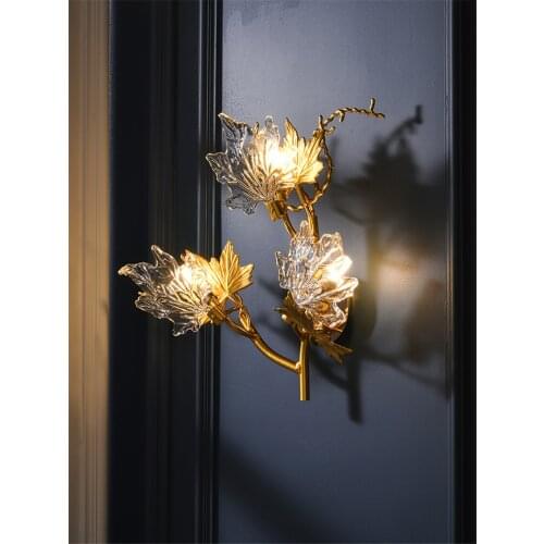 Nordic Maple Leaf Crystal Wall Lamps Bedroom Luxury Living Room Modern Hotel Villa Bedroom Design Sconces Wall Lights Fixtures