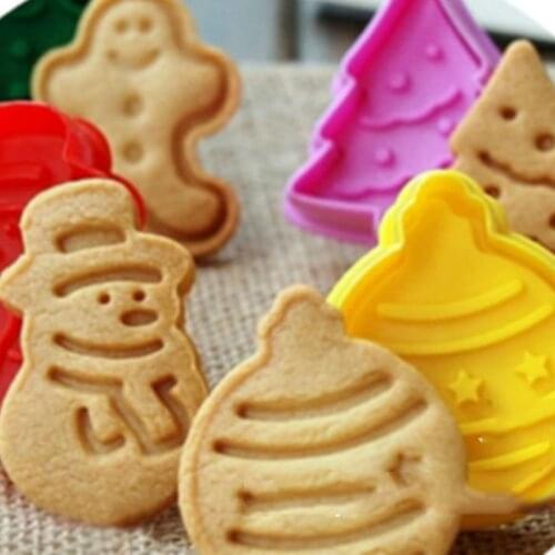 Newest 4Pcs Christmas Snowman Fondant Cake Mold Biscuit Cookie Plunger Cutters Sugarcraft Tool Cake Decorating Tool