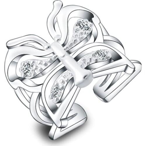 New Design 925 Sterling Silver Cubic Zircon Stone Butterfly Adjustable Rings for Women Index Finger And Middle Finger Open Ring