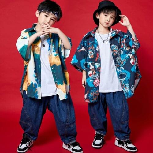 Printing Hip Hop Clothes Childern Rave Outfit Summer Street Dance Wear Loose Pants Festival Clothing Performance Costume DL8273
