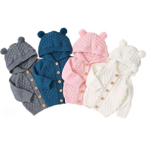 2021 Autumn Toddler Girls Sweater Jackets Kids Hooded Sweatshirt Outerwear Winter Baby Boys Warm Hooded Knit Warm Coat Jacket