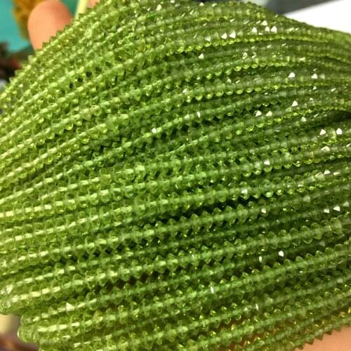 Genuine Natural Green Olive Peridot Faceted Rondelle Necklaces or Bracelets Small Beads 3x4mm 15" 06154