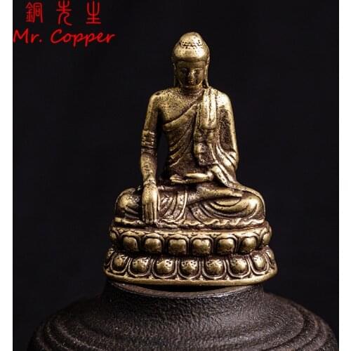 Hollow Pocket Pure Brass Sakyamuni Buddha Figurines Miniatures Desktop Ornament Antique Copper Dharma Master Statue Decorations
