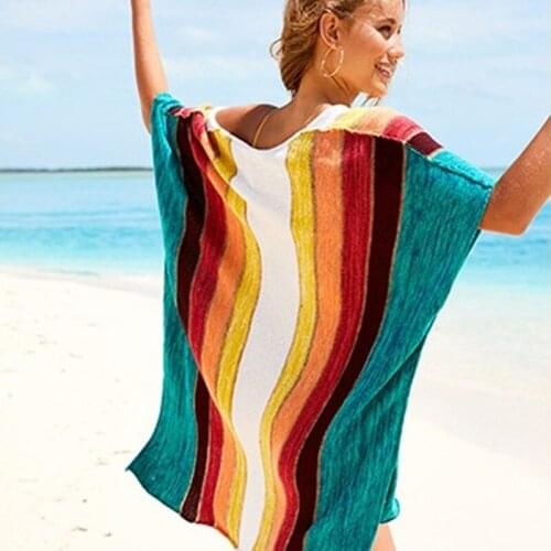 Plus Size Women Cover Ups Swimwear Rainbow Knitted Beach Dress Kimono Coverups for Women Bikini Swimsuit Cover Up Beach Woman