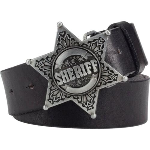 SHERIFF Mental Belt Buckle for Men Genuine Leather belts Women Jeans Vintage High Quality Cowskin Metrial
