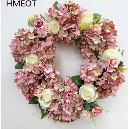 Retro Hydrangea Artificial Flower Wreath Door Wall Hanging Christmas Garland Wedding Backdrop Window Display Pendant Home Decor