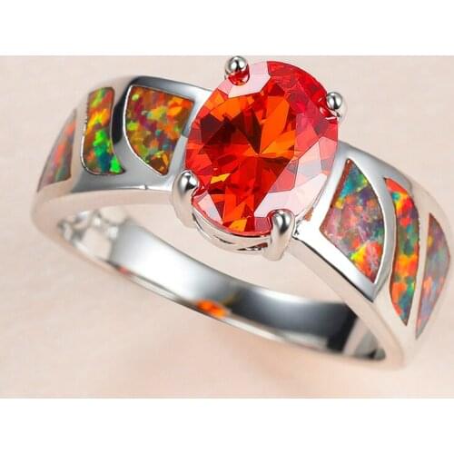 Luxury Female Red Oval Crystal Ring Charm Silver Color Big Wedding Rings For Women Trendy Opal Stone Engagement Ring