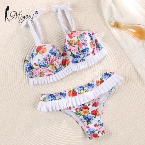 Miyouj Sexy Ruffle Biquini Cup Bikini 2020 Floral Swimsuit Women Bathing Suits Push Up Bikini Set Print Swimwear Female
