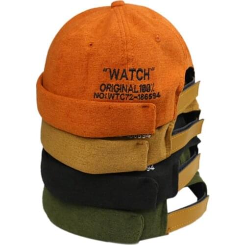 Unisex Women Skullcap Sailor Cap Men Embroidery Rolled Cuff Retro Brimless Beanie Hat Hip Hop Outdoor Fashion Caps