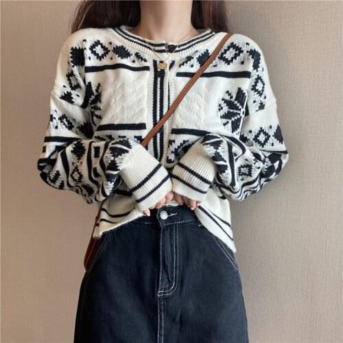 2020 New Style Knitted Sweater Womens Autumn Winter Retro Korean Student Jacket Loose Cardigan Knitted Sweater Coat B669