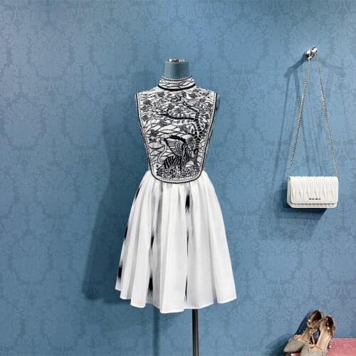 XL 2021 Summer New Chinese Style Animal Embroidery Sleeveless Dress Women Chiffon Mini Length Party Dress Ball Gown Y851