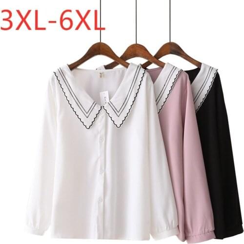New 2021 Ladies Spring Autumn Plus Size Tops For Women Large Blouse Long Sleeve Loose White Pink Chiffon Shirt 3XL 4XL 5XL 6XL