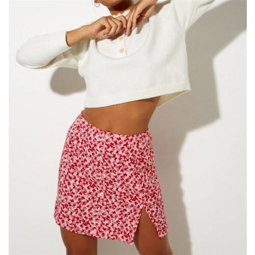 2021 Summer New Women High Waist Split Skirt Fashion Ladies Female High Waist Flowers Short Skirts Chic Streetwear Slim Skirt