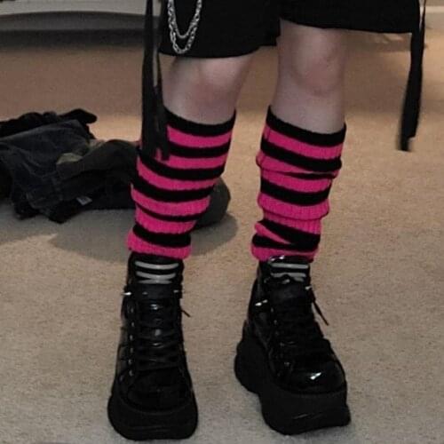 2021 Ins Fashin Goth Striped Women E-girl Leg Warmers Lady Cute Jk Stretch Knee-length Cool Hipster Warm Knit Sock Sockings