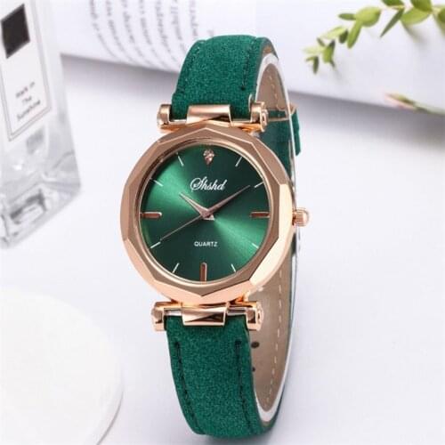 Women Classic Quartz Wrist Watch Rhombus Head Frosted PU Leather Band Casual Watch AIC88
