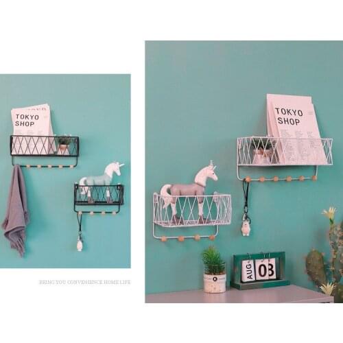 1PC Wooden Iron Wall Shelf Mounted Storage Rack Organization For Bedroom Kitchen Home Decor Kid Room DIY Wall Hooks JL 248