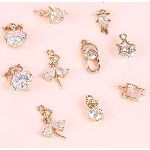 10PCS Shining Small Zircon Pendant Charms Crystal Owl Star Flower Charm For Jewelry DIY Making Necklace Accessories