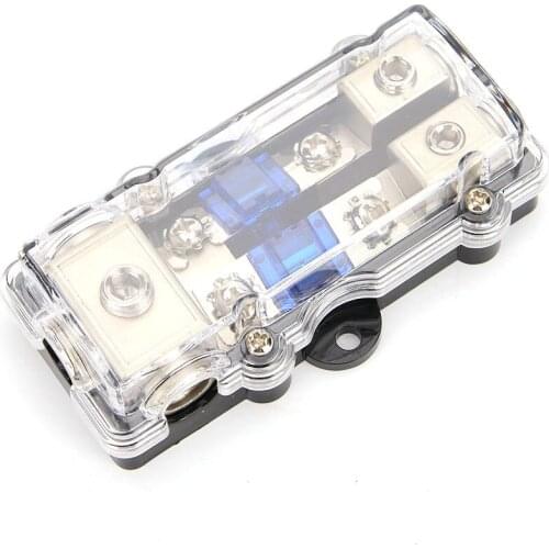 2 Ways 1 in 2 out Fuse Holder + Fuse Set Audio Line Fuse Car Fuse Seat + Safety Lever Built-in 60A cross-pin insurance
