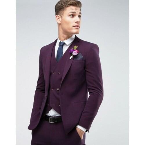 2017 Latest Coat Pant Designs Purple Wedding Suits for Men Slim Fit 3 Piece Tuxedo Custom Groom Suit Prom Blazer Terno Masculino
