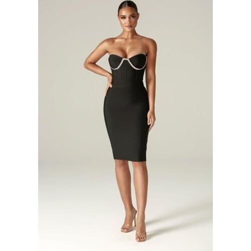 2021 winter new year women black strapless silver embliement bandage dress Party Dresses wholesale dropshipping