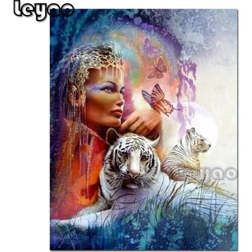 5D Diamond Painting Full Square/Round abstract Landscape DIY Diamonds Embroidery woman and white tiger Kits Decorations Home